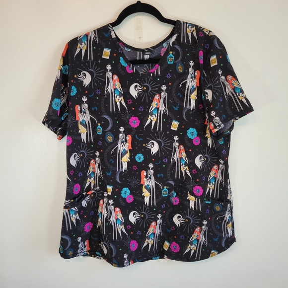 Nightmare Before Christmas Womens Scrub Top No Size Tag SEE DESCRIPTION - Picture 1 of 16